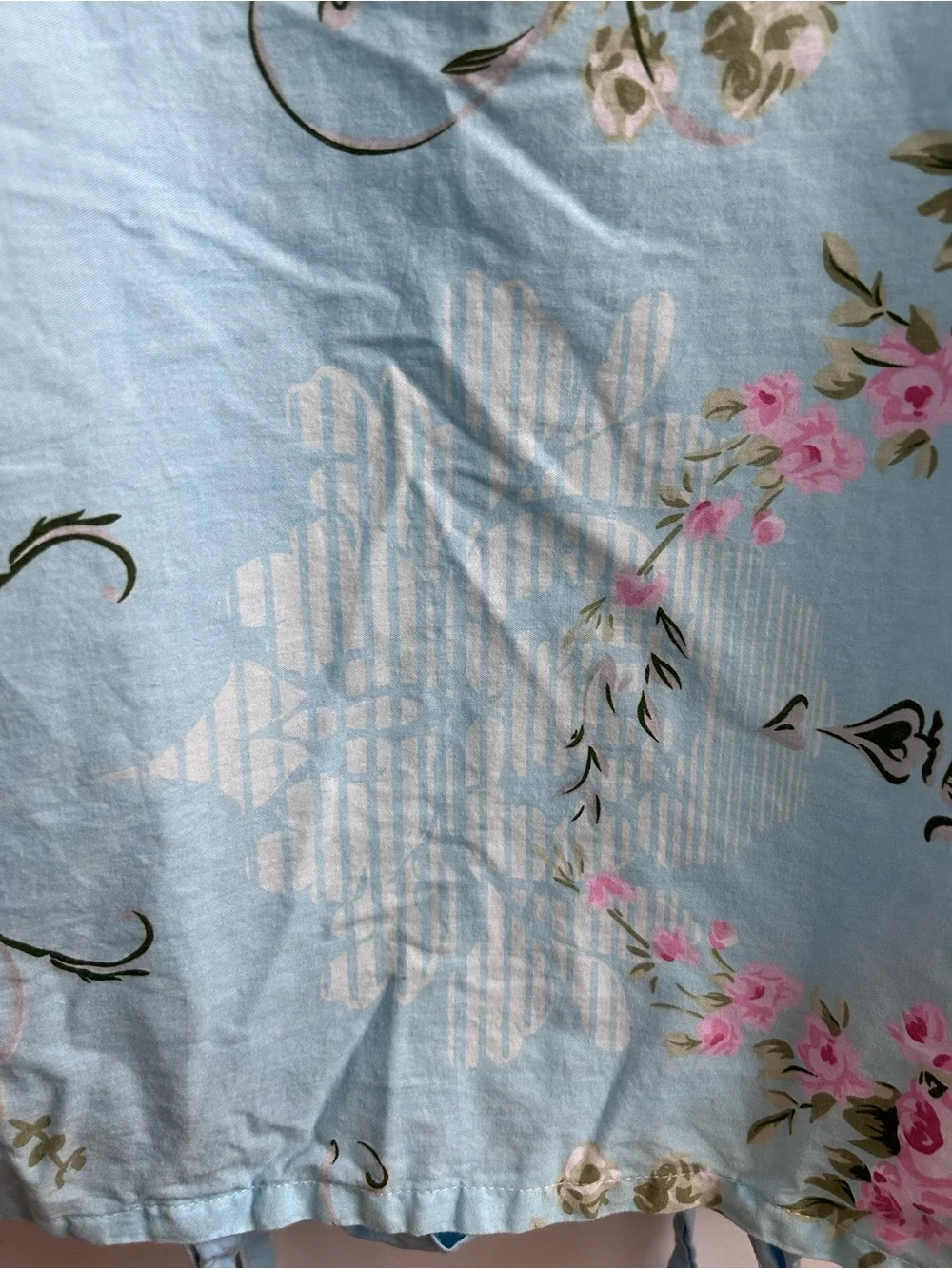 RARE Vintage Floral Aqua Blue King Pillowcase. Vintage Cottage Style.